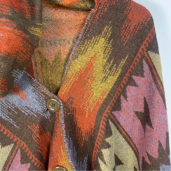 World Market Aztec Western Hooded Blanket Poncho Fringe Shawl Cape - Picture 9 of 12